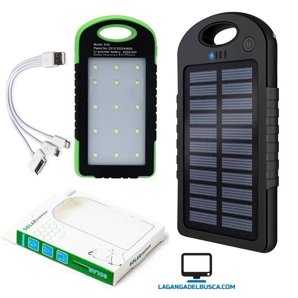 ELECTRONICA   Cargador portatil SOLAR 5000 mAh power bank con linterna 12 leds ST38393